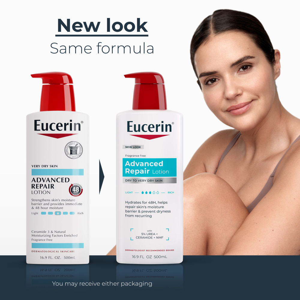 Eucerin, улучшенная формула для восстановления сухой и очень сухой кожи, без отдушки, 500 мл (16,9 жидк. унции)
