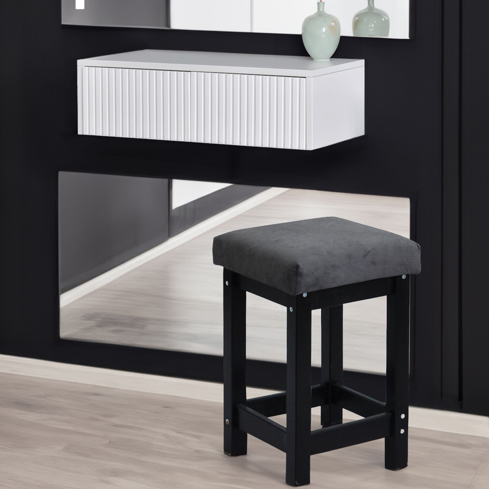 Табурет Оливия, стул деревянный 33х33 см из массива сосны с мягким сиденьем, черный