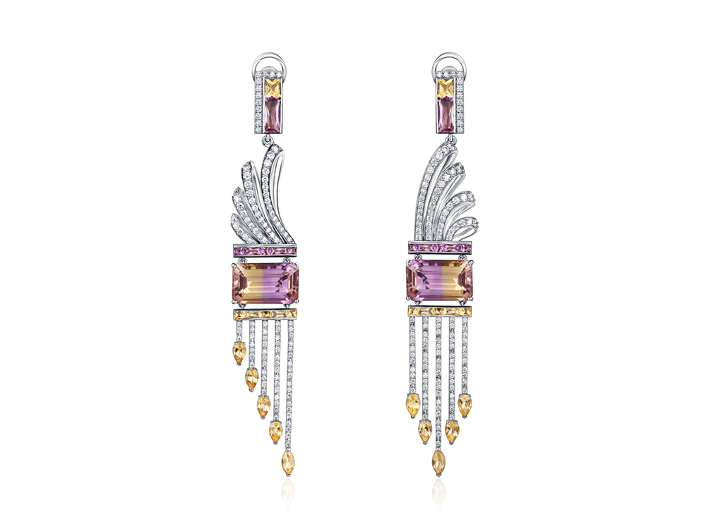 Дизайнерские серьги с аметринами, аметистами, цитринами и бриллиантами