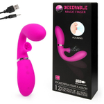 Ярко-розовый вибромассажёр с клиторальным отростком Magic Finger - 29 см. (Цвет: ярко-розовый)