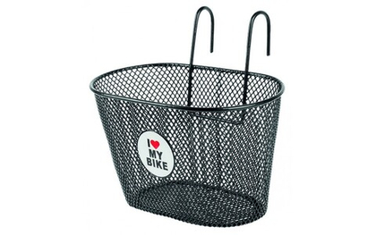 Корзина для детских велосипедов/беговелов  с помощью крючков, стальная, 250х150х145мм, черная