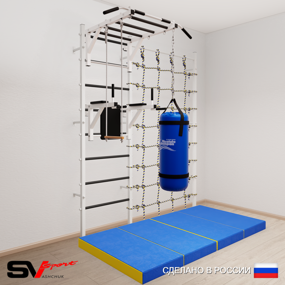 Шведская стенка Sv Sport усиленная 64360 (Турник рукоход/Брусья/Трапеция/Цепь/Мешок 22кг/Мат 2м/Канатный лаз)