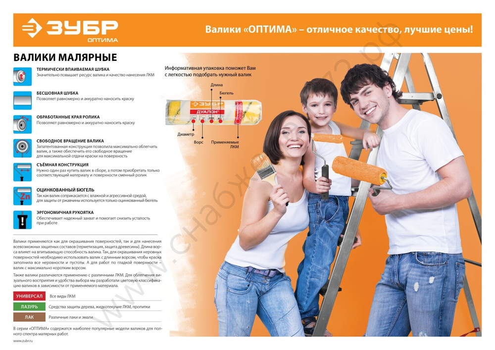 ЗУБР МИКРОТЕКС 6х240 мм, микрофибра, Малярный валик с ручкой, ОПТИМА (03545-24)