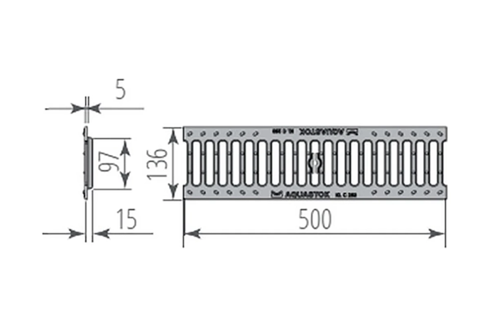 Решетка чугунная щелевая Norma DN100 B125 500*136*15 (31013B)