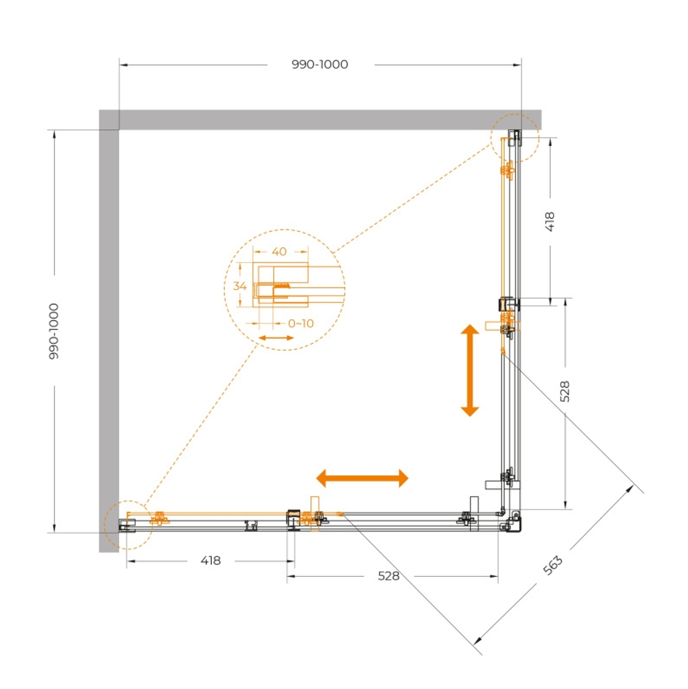 Душевой уголок Cezares PLANE-A-2-100-C-IN, 100х100х195, профиль сатин, стекло прозрачное