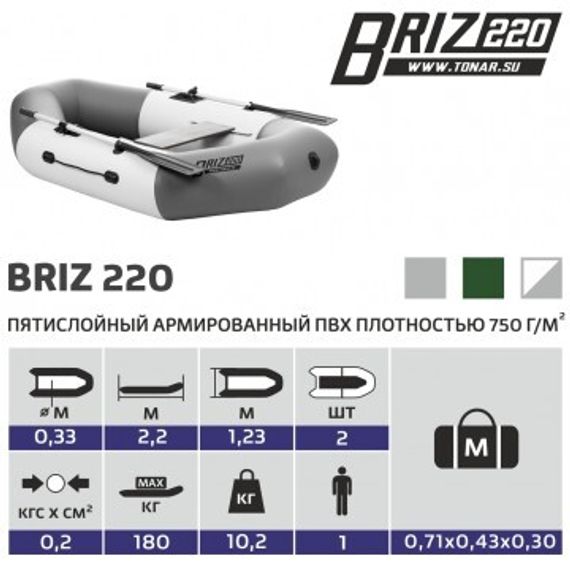 Лодка Тонар Бриз 220 (бело/серый)