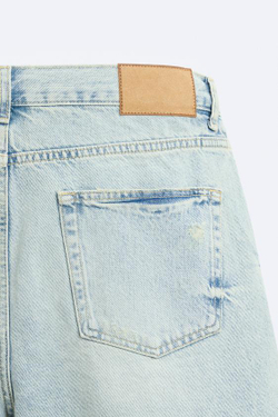 ZARA ДЖИНСОВЫЕ ШОРТЫ STRAIGHT-LEG, ГОЛУБОЙ