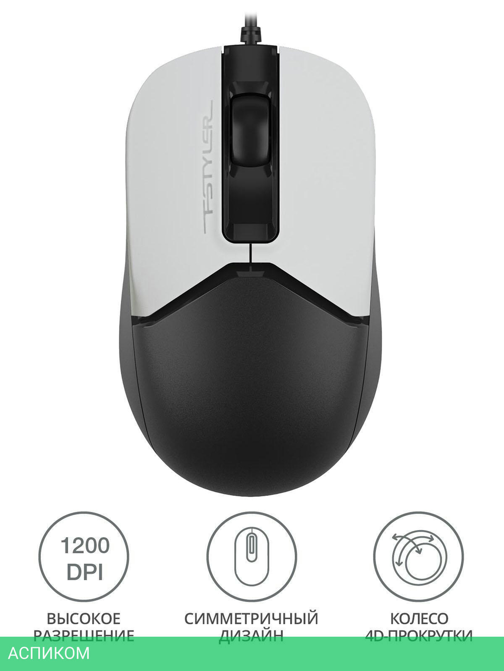 Мышь A4Tech Fstyler FM12 Panda белый/черный