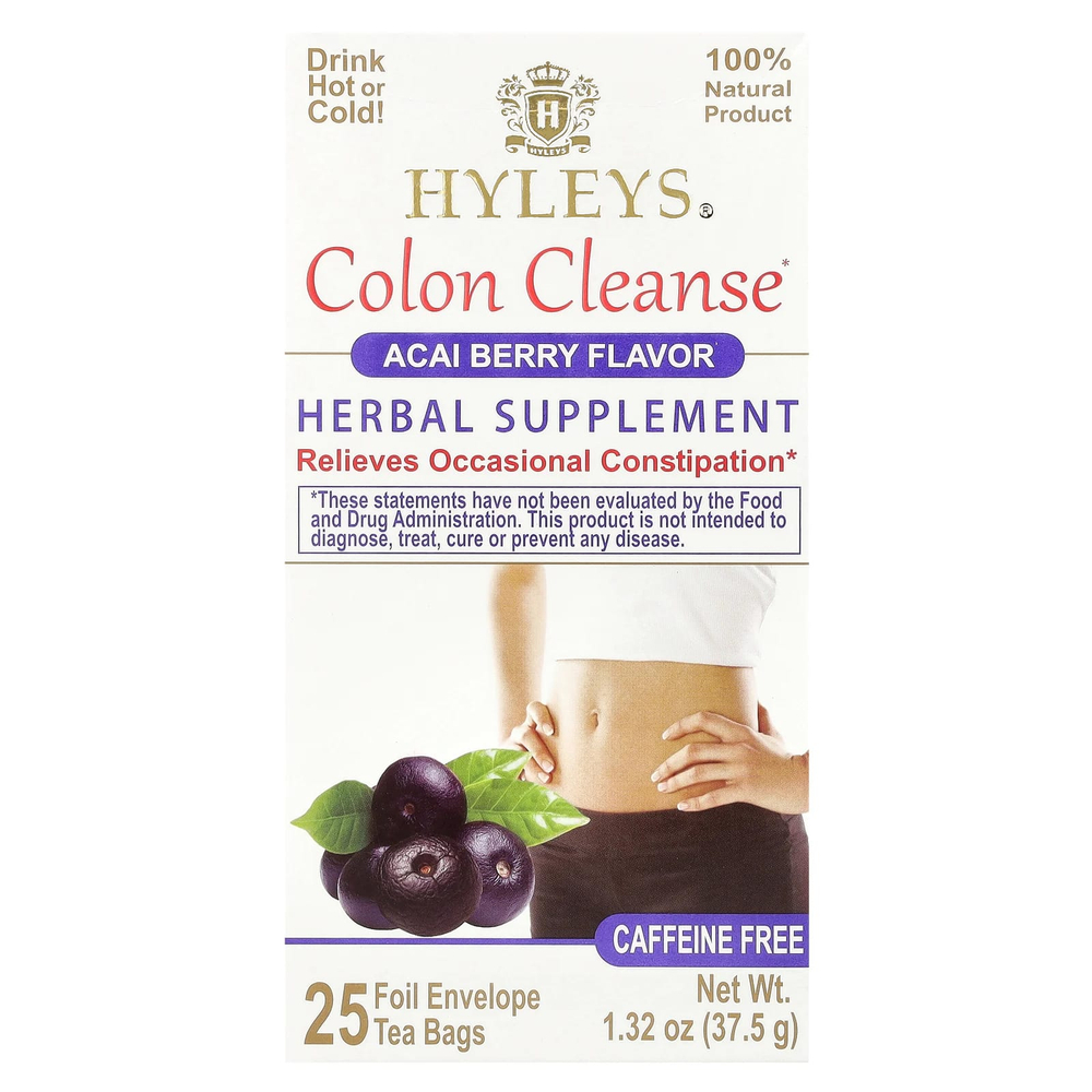 Hyleys Tea, Colon Cleanse, ягоды асаи, без кофеина, 25 чайных пакетиков в фольге, 37,5 г (1,32 унции)