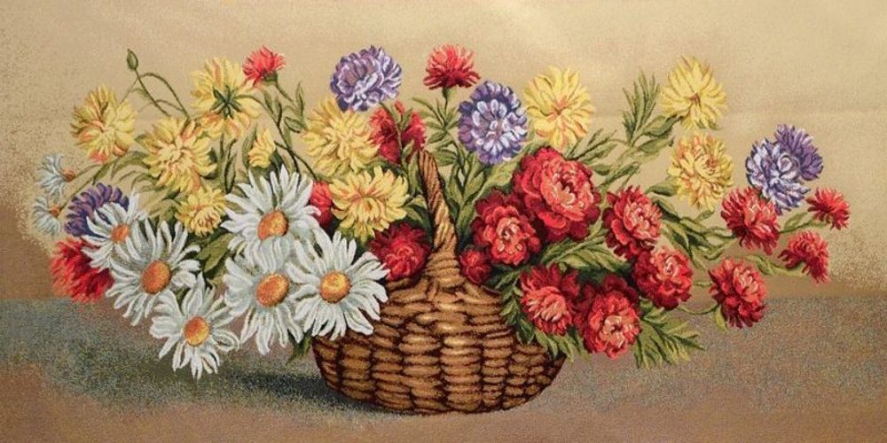 Гобеленовая картина &quot;D. ХРИЗАНТЕМЫ В КОРЗИНЕ&quot; в багетной раме, Россия.
