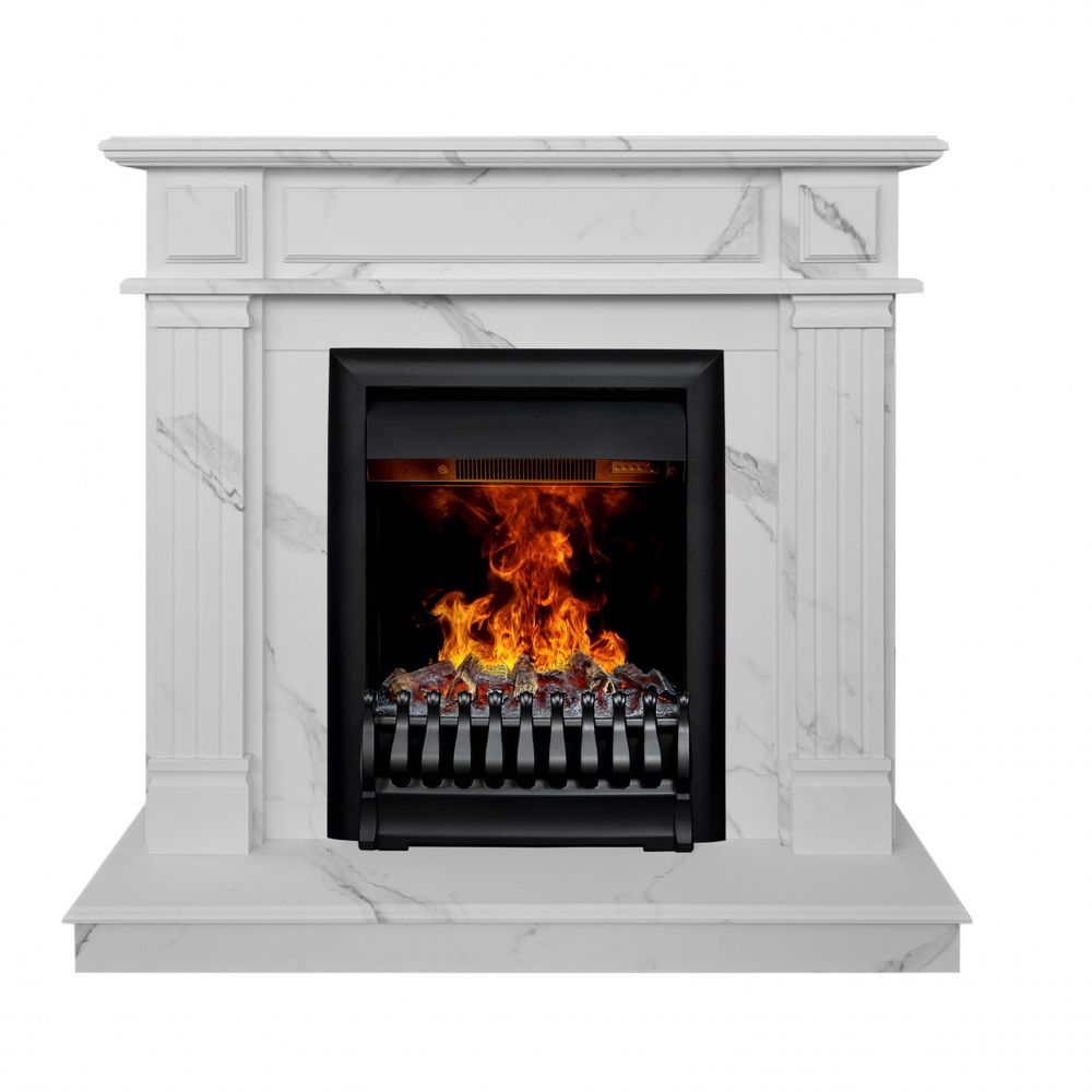 Электрокамин RealFlame Rodos WT цвет мрамор белый с очагом Oregan 3D