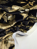Бархат вискоза с шелком золотой с черным растительным принтом
