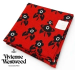 VIVIENNE WESTWOOD ПЛАТОК КРАСНЫЙ ПРИНТ ЦВЕТЫ С ВЫШИВКОЙ ЛОГОТИПА