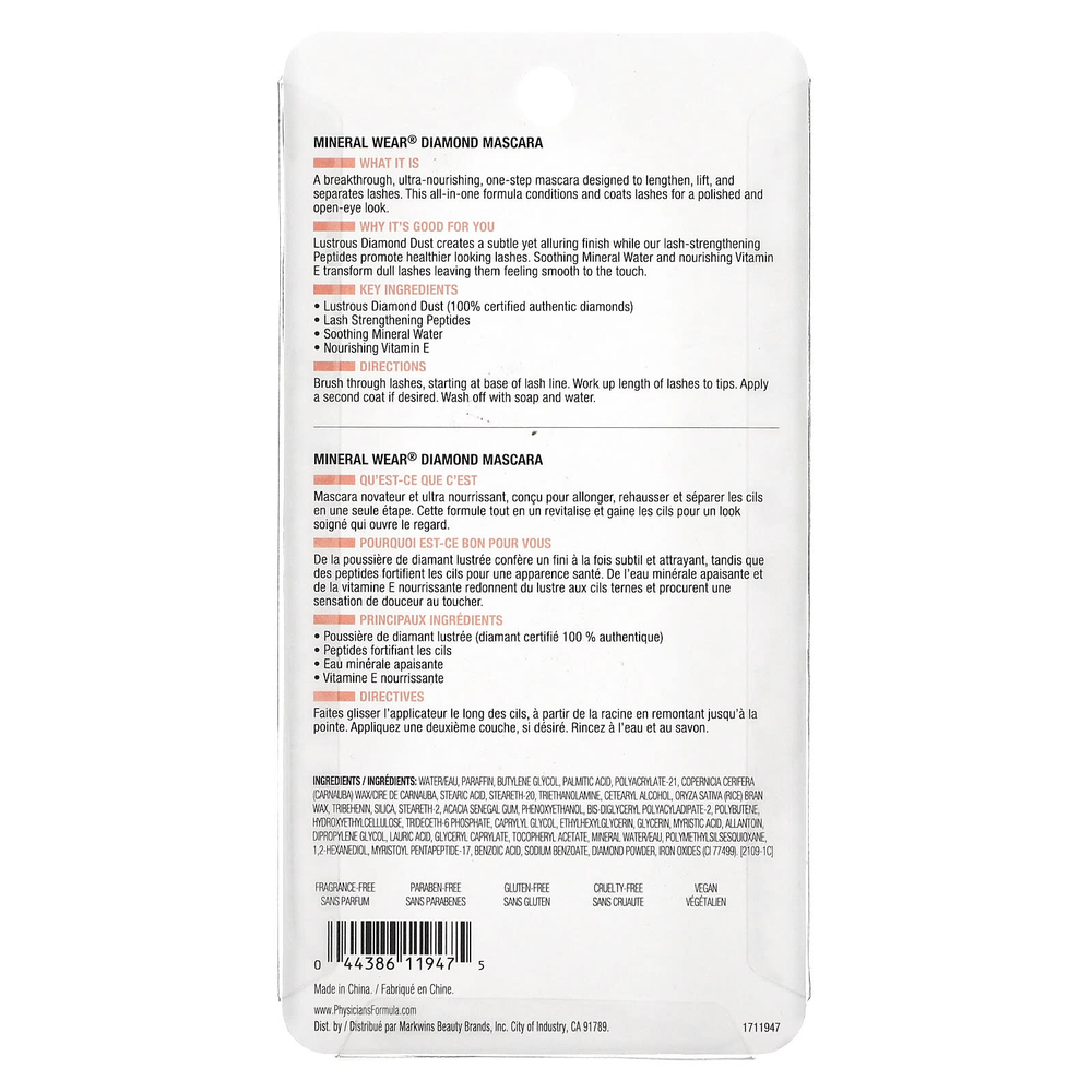 Physicians Formula, Mineral Wear, Diamond Mascara, 1711947 Black Diamond, 8,5 мл (0,28 жидк. унц.)