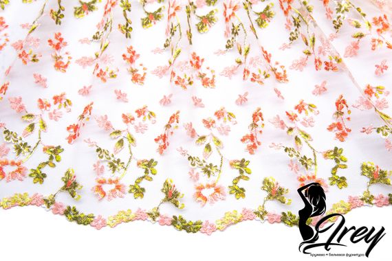 05-107 Вышивка на неэл. сетке 21 см, телесный/салатовый/коралл