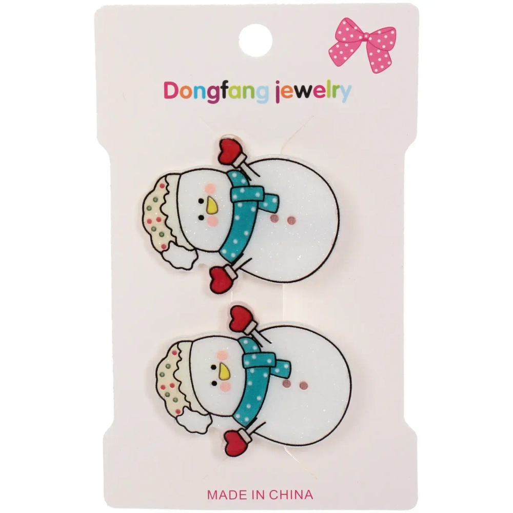 Зажимы для волос детские 2шт «БИСКВИТ», Снеговик, 5см