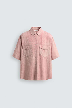 ZARА РУБАШКА RELAXED FIT С ЭФФЕКТОМ ПОТЕРТОСТИ, ПАСТЕЛЬНО-РОЗОВЫЙ