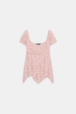 ZARA РОМАНТИЧНЫЙ КРУЖЕВНОЙ ТОП, ПАСТЕЛЬНО-РОЗОВЫЙ