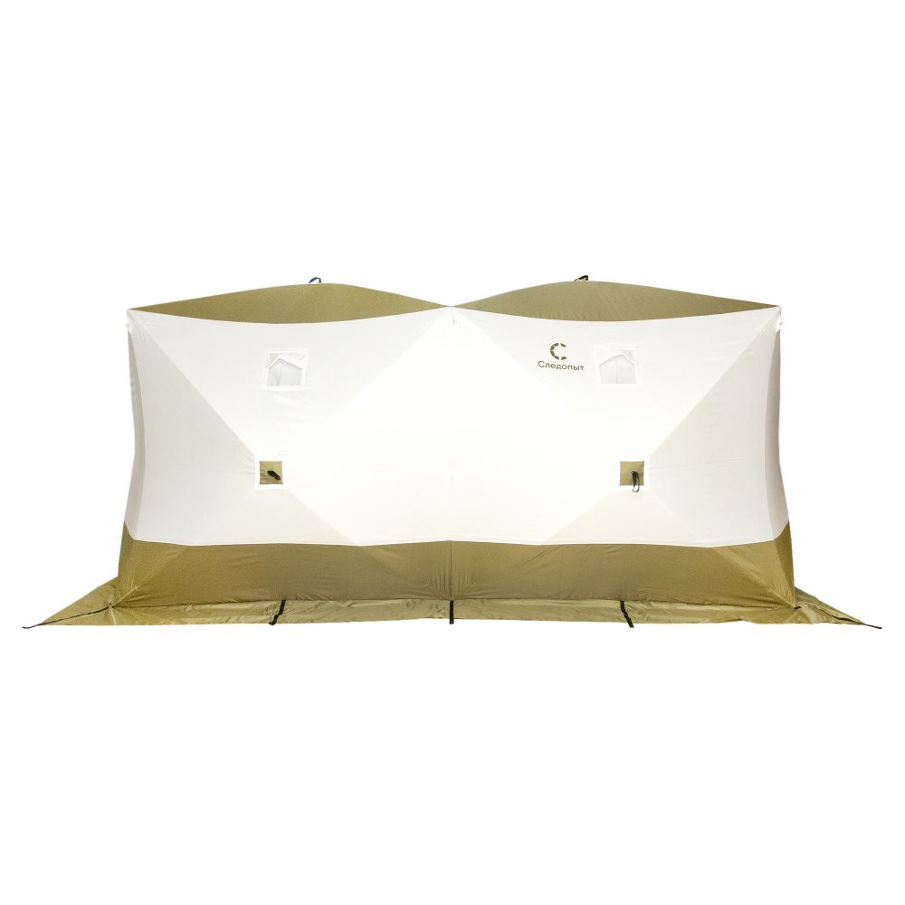Палатка зимняя куб СЛЕДОПЫТ &quot;Premium&quot; 4,2х2,1м,2-х комнатная,S по полу 8,8кв.м, 3 слоя, цв. олив/бел
