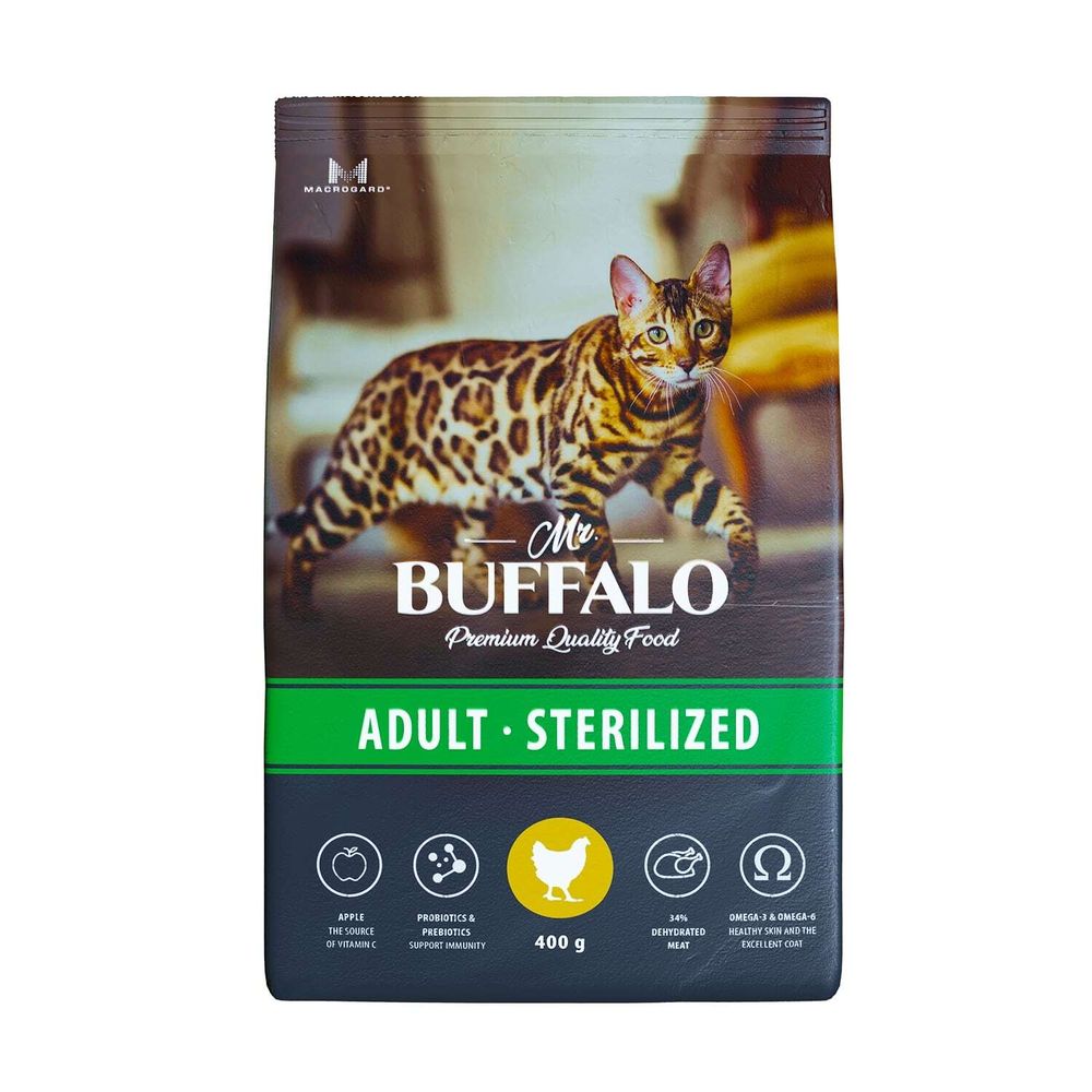 Сухой корм MR.BUFFALO STERILIZED для стерилизованных кошек и кастрированных котов курица 400 г