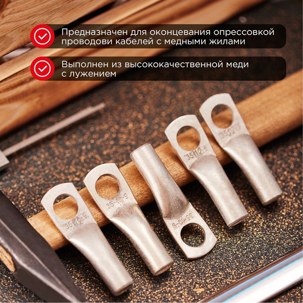Наконечник медный луженый ТМЛ-Р 2,5–6 (2,5мм² - Ø6мм) (в упак. 10 шт.) REXANT