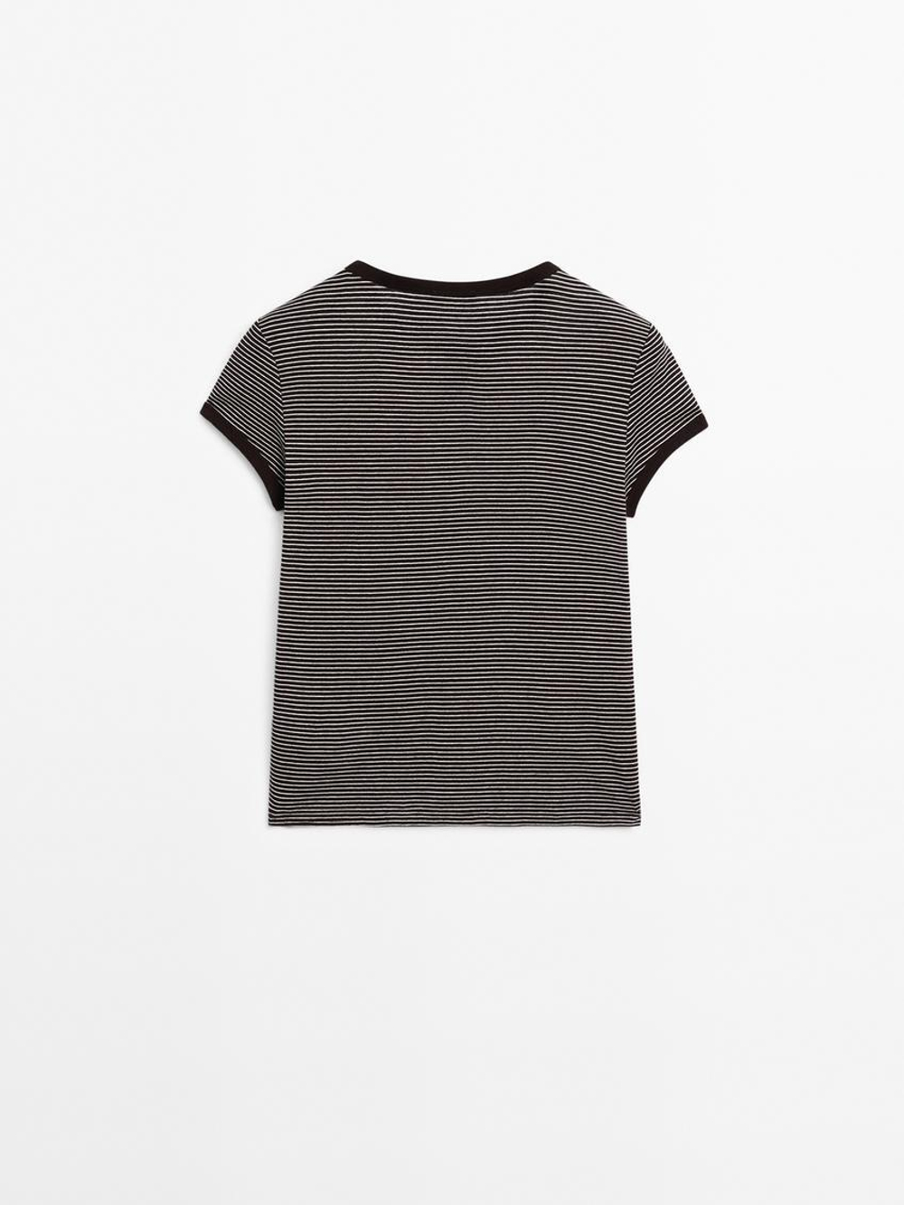 Massimo Dutti Хлопковая футболка в полоску, коричневый