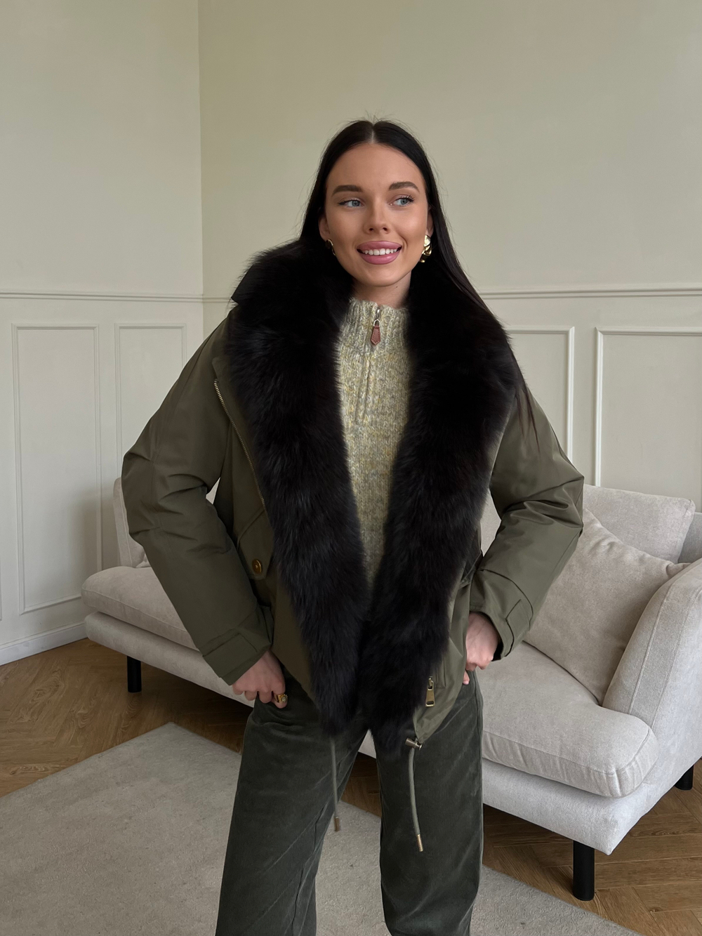 Парка Extra Lux с натуральным мехом хаки