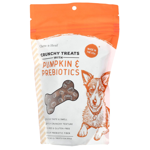 Chew + Heal, Хрустящие лакомства с тыквой и пребиотиками, для собак, для всех возрастов, 142 г (5 унций)