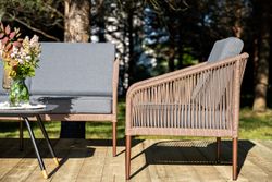 "Канны" лаунж-зона 5-местная из роупа со столом "Верона" (серый гранит), каркас алюминиевый коричневый, роуп коричневый