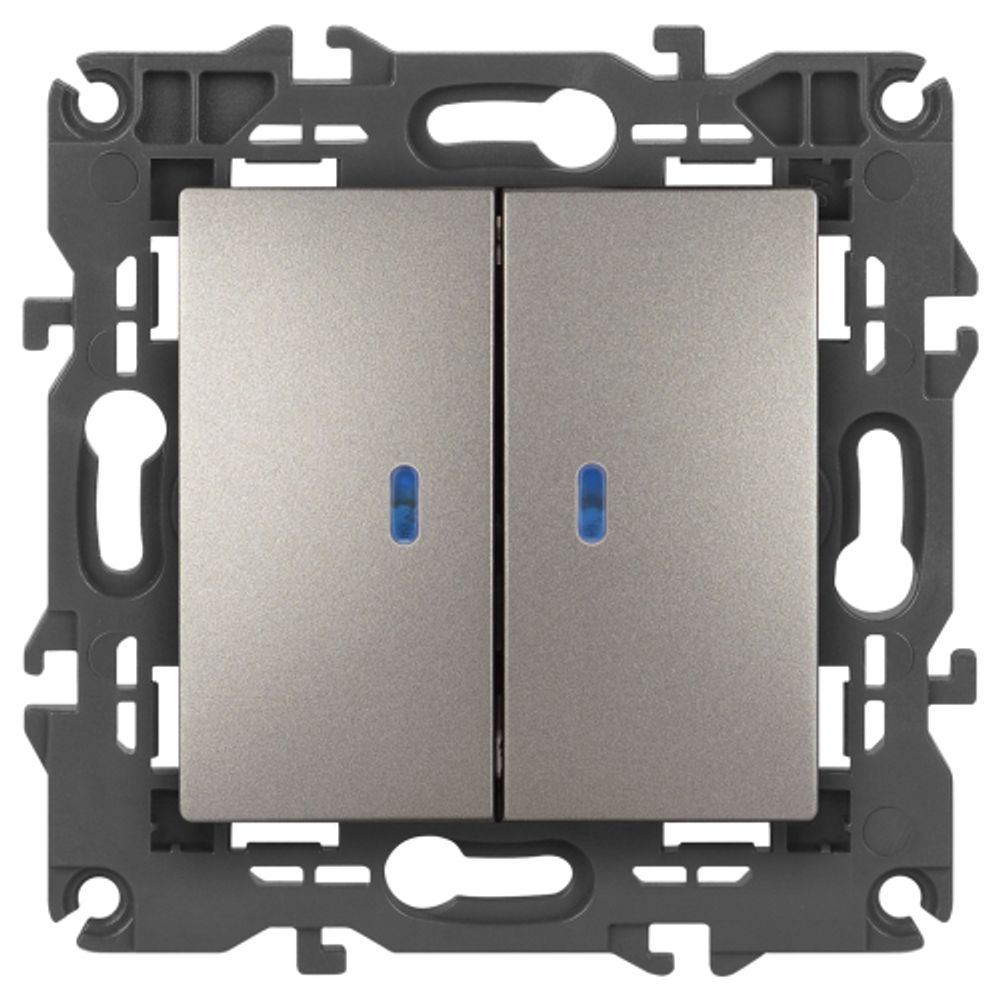 Выключатель ЭРА Elegance 14-1105-16 двойной с подсветкой, 10АХ-250В, титан