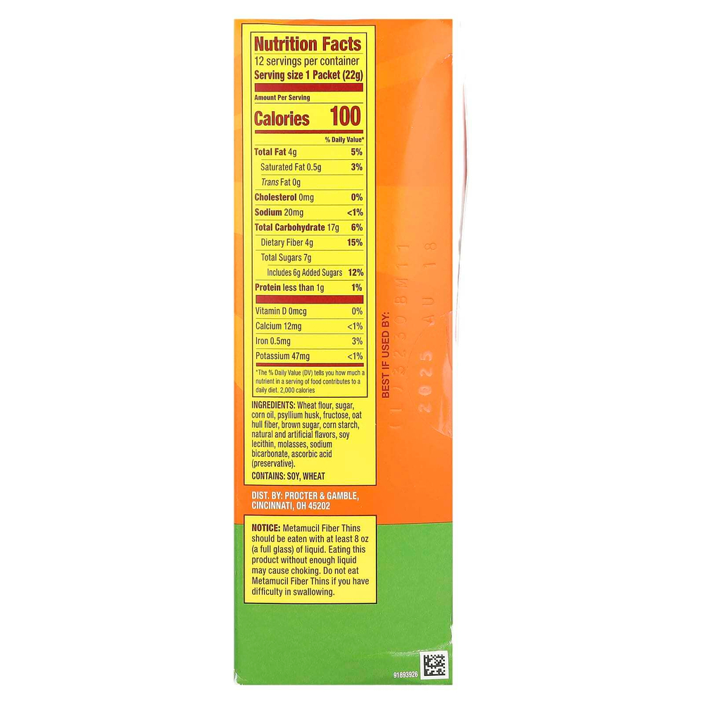 Metamucil, Fibre Thins, яблочный и хрустящий продукт, 12 пакетиков по 22 г (0,77 унции)