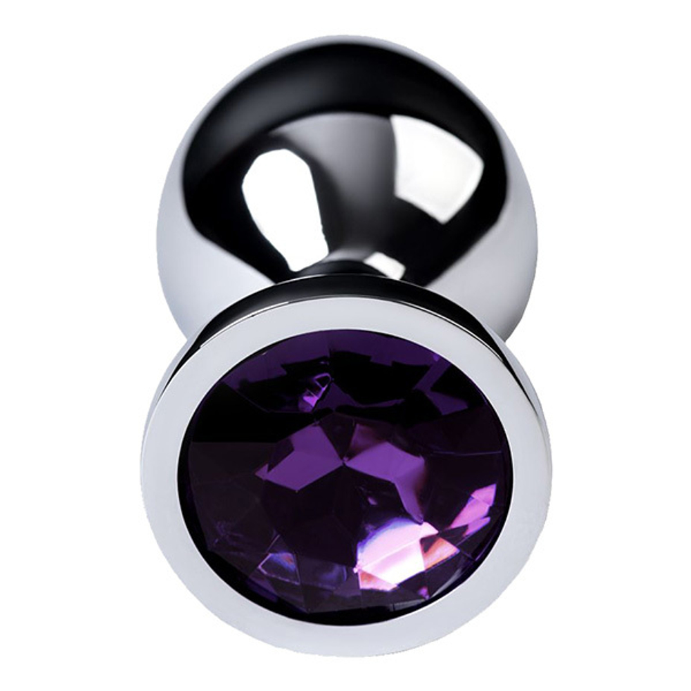 Серебристая коническая анальная пробка 8см с фиолетовым кристаллом ToyFa Metal 717002-4