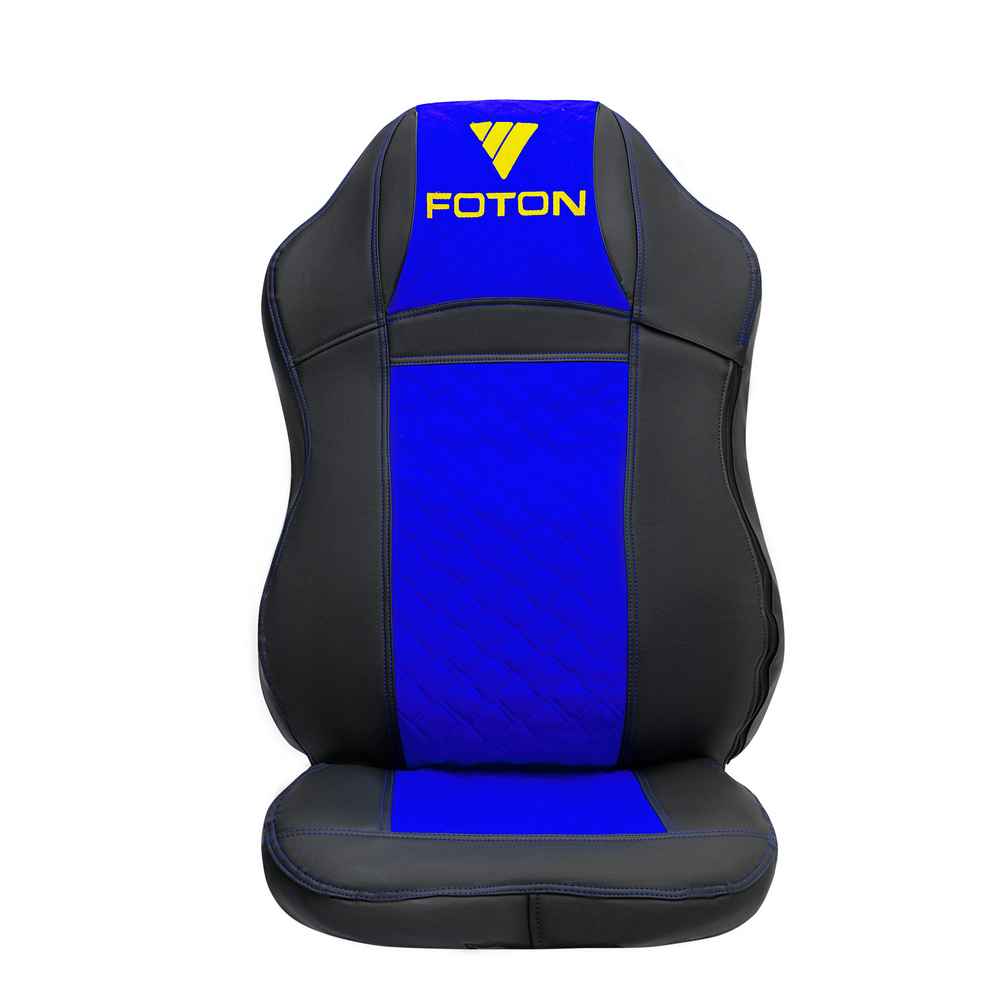 Чехлы FOTON Auman (экокожа, черный, синяя вставка)