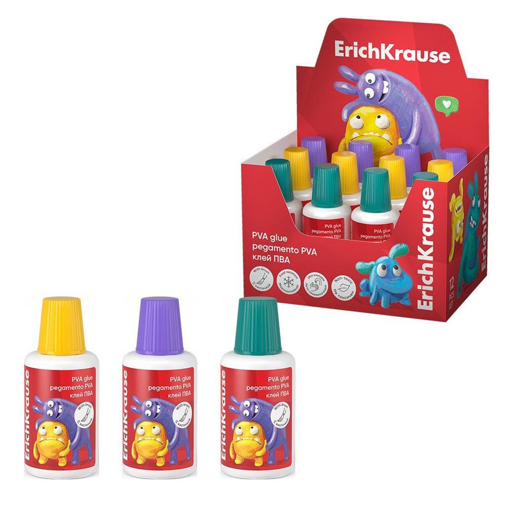 Клей ПВА с кисточкой 20мл, ассорти &quot;EasyStick. Jolly Friends&quot; (ErichKrause)