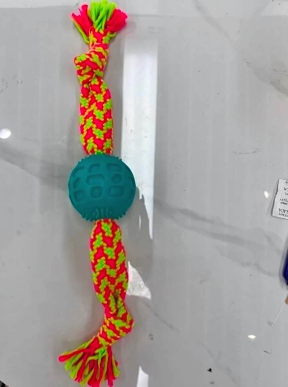 Игрушка-канат для всех пород собак с мячиком «Счастливый хвост!», цвет ярко-зеленый, 40*6см/95гр