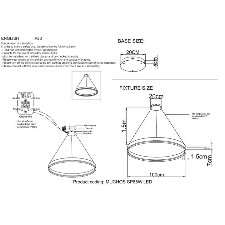 Подвесная люстра Crystal Lux MUCHOS SP88W LED D1000 GOLD
