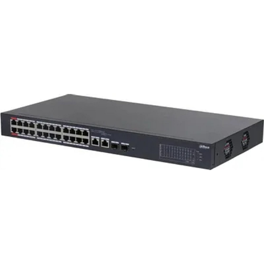DAHUA DH-CS4226-24ET-240 24-портовый гигабитный облачный управляемый коммутатор с PoE, 24xRJ45 100Mb, 2хКомбо SFP/RJ45 1Gb, суммарно 240Вт, коммутация 8.8 Гбит/с, MAC-таблица 8К