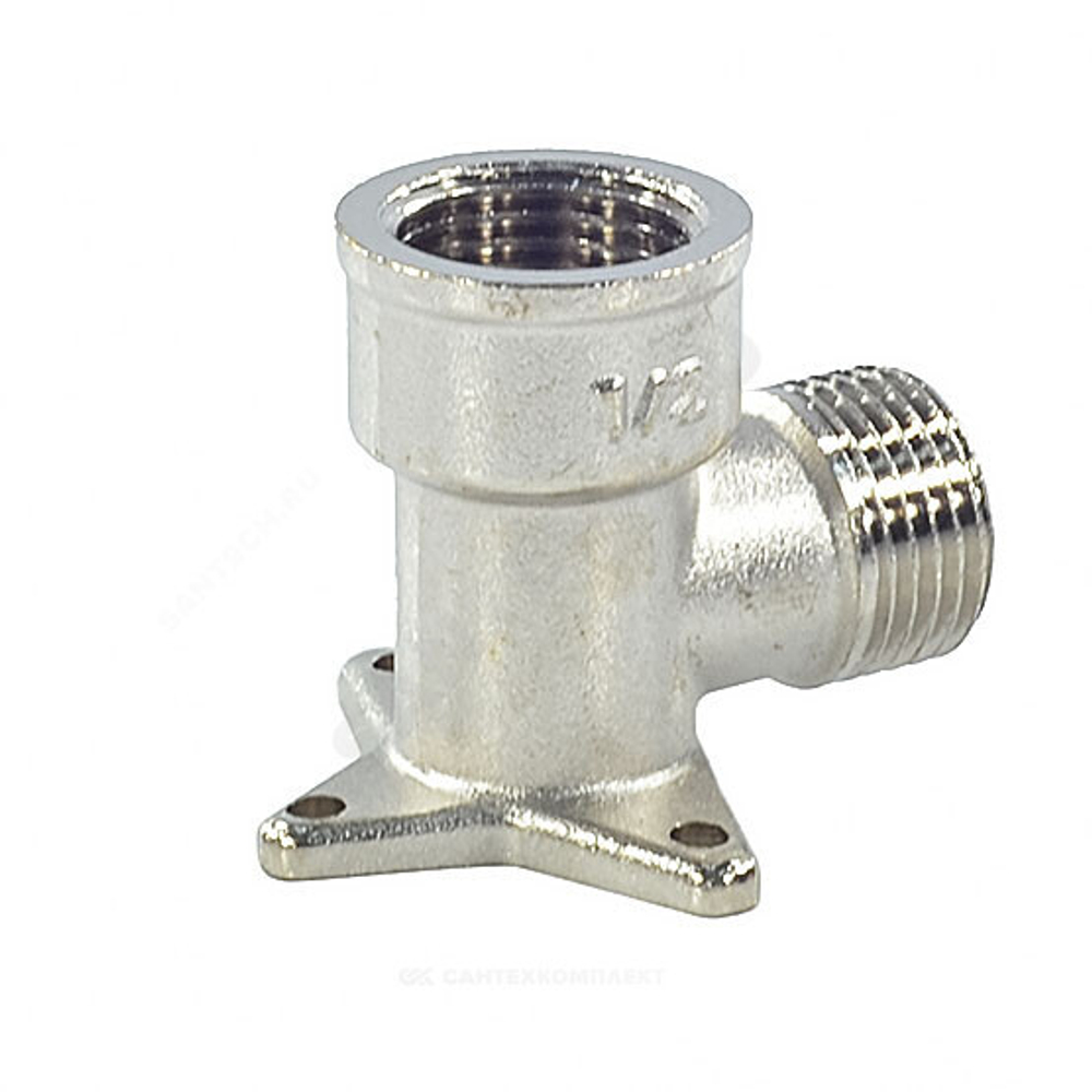 Угольник латунь никель установочный Ду 15 (1/2") 3 отверстия ВР/НР SantechSystems
