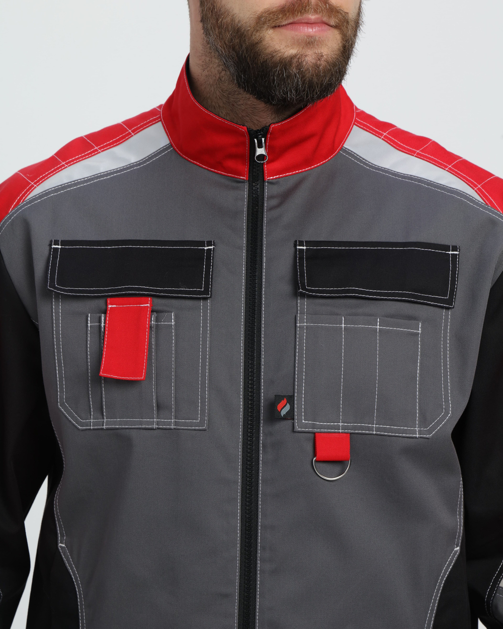 Костюм Вектрон-1 (тк.Смесовая МВО,240) брюки, серый/черный/красный