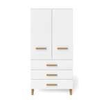 Шкаф для одежды Чек распашной белый в детскую комнату с дубовыми ручками и ножками, двухдверный