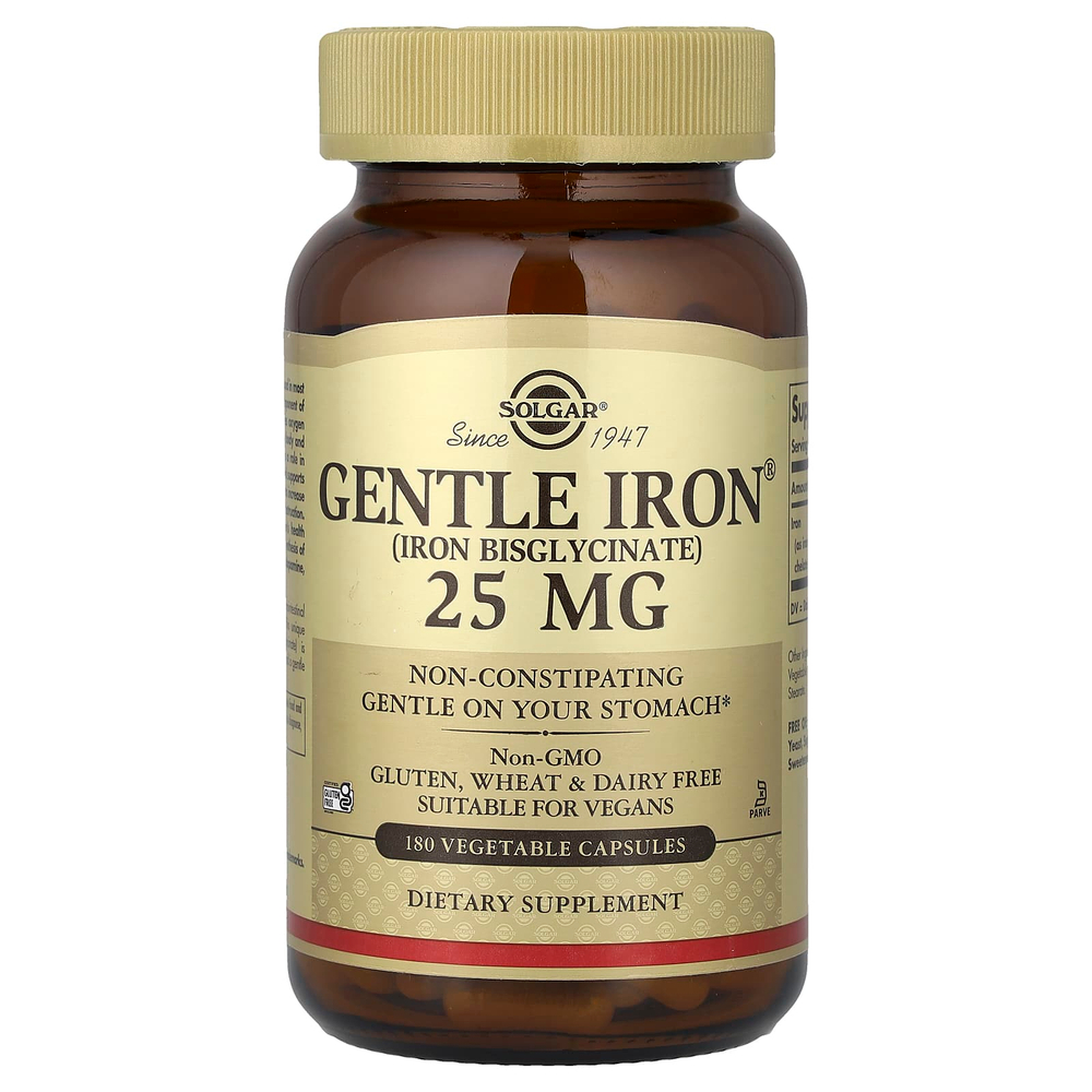 Solgar, Gentle Iron, 25 мг, 180 растительных капсул