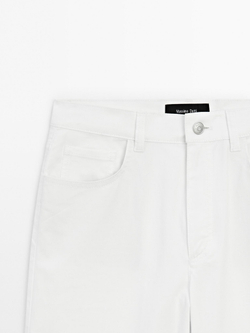 Massimo Dutti Укороченные брюки прямого кроя из хлопковой смеси, белый