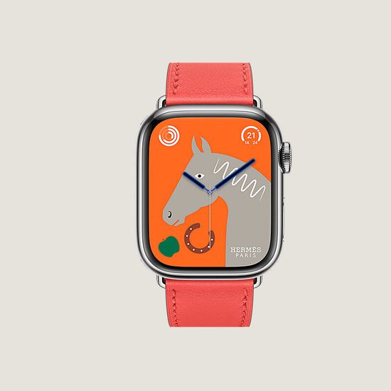 Apple Watch Hermès Series 9 41 мм Steel Case , Silver/Blanc Swift Leather Single Tour