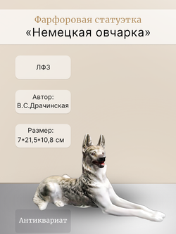 Фарфоровая статуэтка "Немецкая овчарка" (ЛФЗ), 1970-1990 гг.