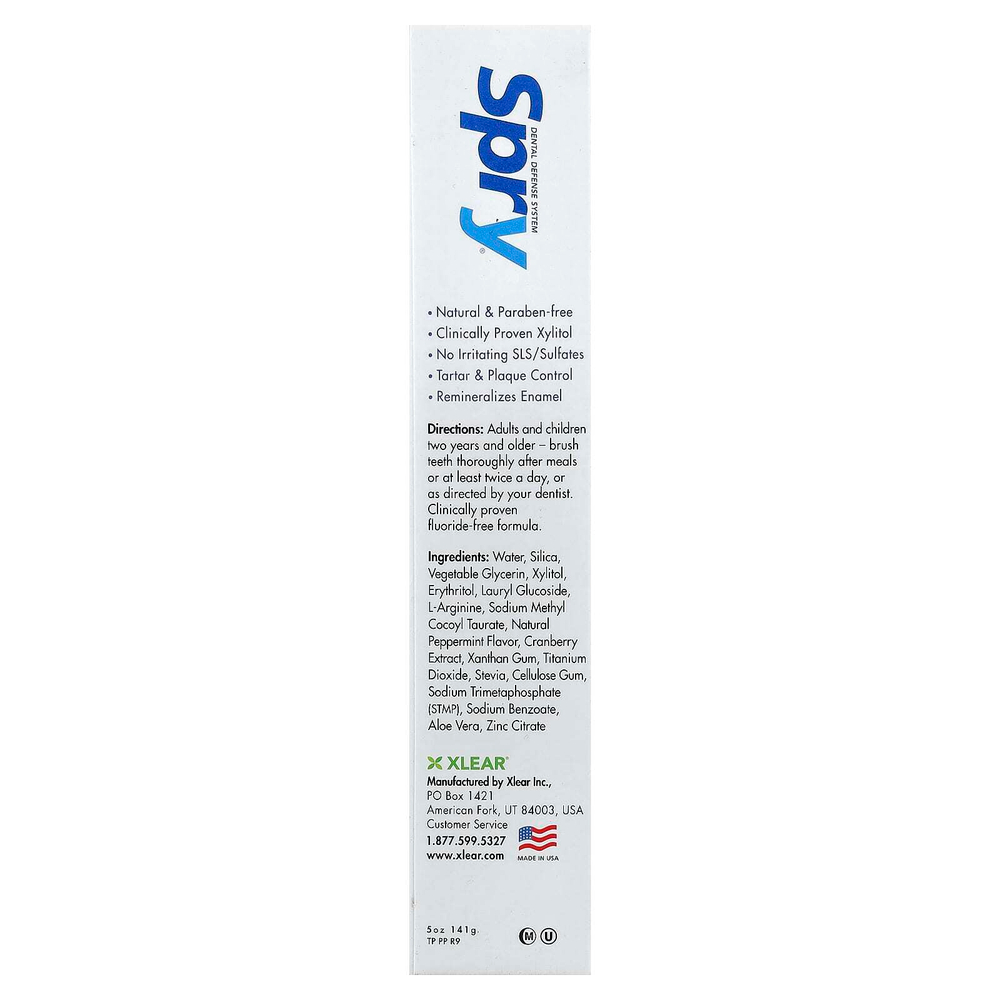Xlear, Spry, зубная паста без фторидов, перечная мята, 141 г (5 унций)