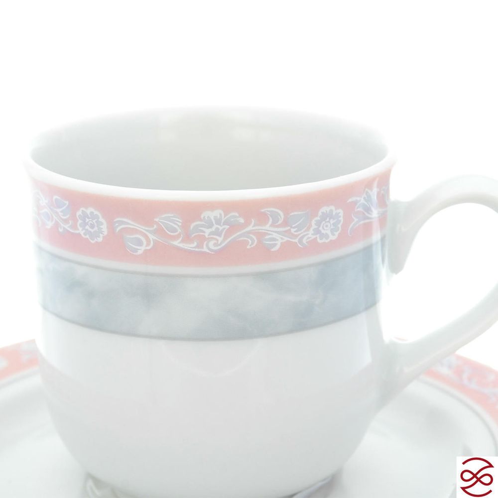 Набор мокко кофейных пар 85 мл Яна Серый мрамор с розовым кантом (6 пар)