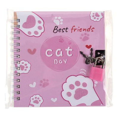 Блокнот "Лапка" на гребне, 45 л, с замочком, 4 вида микс