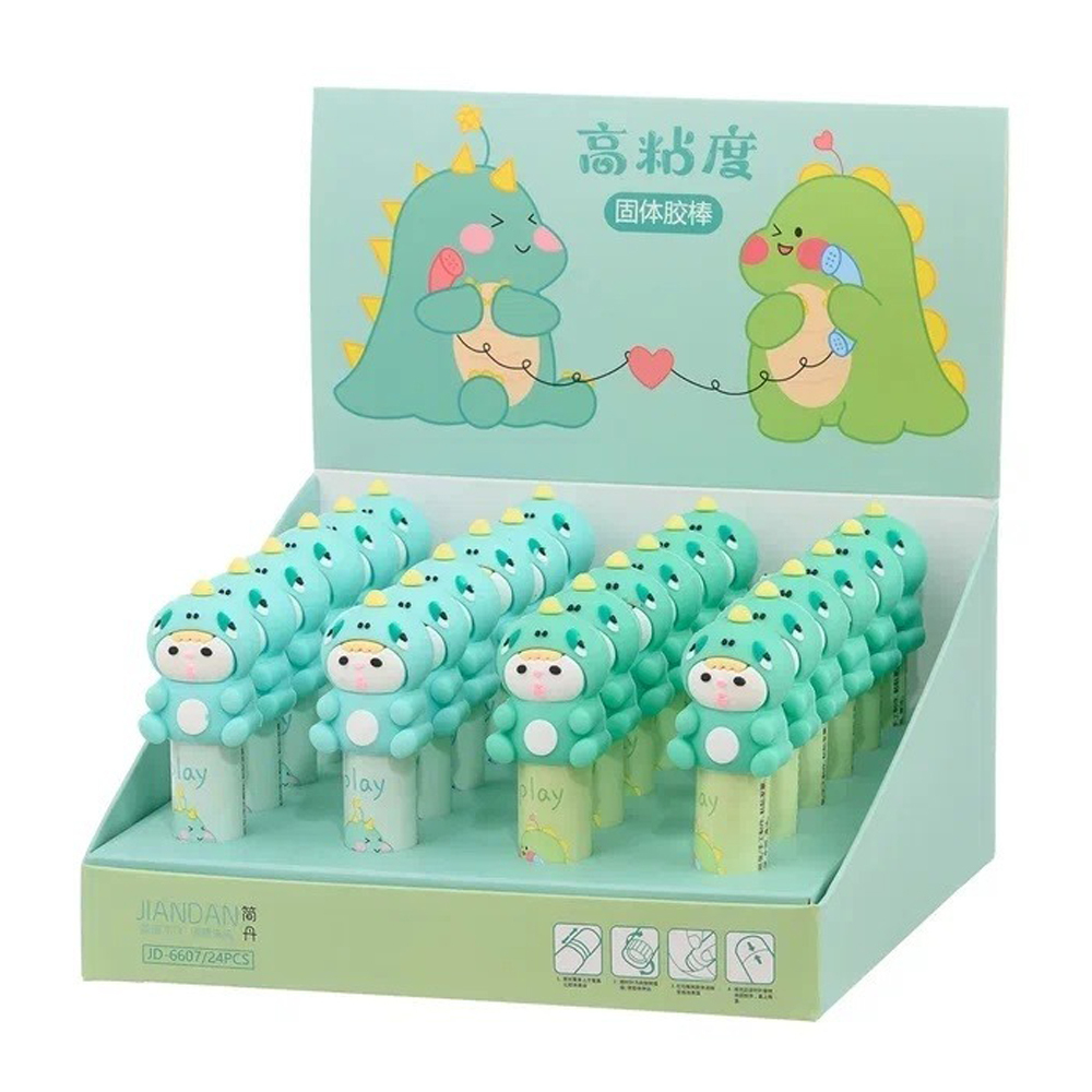 Клей-карандаш Basir белый, серия "Динозаврик", 9 грамм, 24 шт