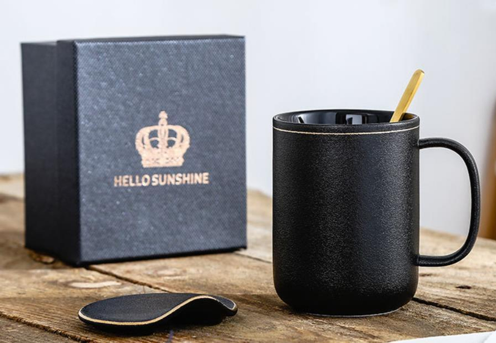 284001 Кружка "Звездное небо" крышка+ложка, h=10,5см, d=8см, 380мл, керамика черный