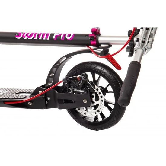Складной двухколёсный самокат Micar Storm Pro 200 мм с двумя амортизаторами и ручным дисковым тормозом, черно-розовый